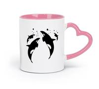 LAYEHDF Ceramics Ceramic Mug Gift Box Latte Mug with Handle Killer Whale Sea Ocean Style （11oz/320ml） Dishwasher Safe Pink