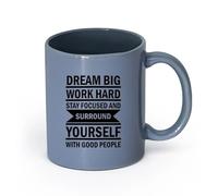 LAYEHDF Ceramics Ceramic Tea Cup Dream Big Work Hard Positive Sign Words of Wisdom Quotes （11oz/320ml） for Office, Home Blue-Gray