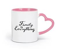 LAYEHDF Ceramics Ceramic Tea Cup Family is Everything Inspirational Phrase Love （11oz/320ml） Great for Home, Office, Cafes, Gift Ideas Pink