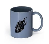 LAYEHDF Ceramics Ceramic Tea Cup Heart on Fire Gothic Style Romance Love Valentine's Day （11oz/320ml） and Microwave-Safe Blue-Gray