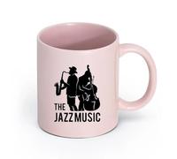 LAYEHDF Ceramics Ceramic Tea Cup Music Jazz Night Saxophone Player Silhouette （11oz/320ml） Coffee, Tea, Latte, Milk, Cocoa, Juice and Other Hot Drinks Pink