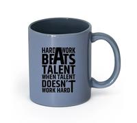 LAYEHDF Ceramics Ceramic Tea Cup Quote Motivation Phrase Hard Work Beats Talent Home officeg （11oz/320ml） for Home or Work Blue-Gray