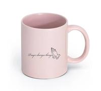 LAYEHDF Ceramics Ceramic Tea Cup Religious Quote Words Prayer Changes Things Inspiring Letters （11oz/320ml） for Home or Work Pink