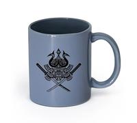 LAYEHDF Ceramics Ceramic Tea Cup Samurai Armor Japanese Warrior Costume Catana Sword （11oz/320ml） for Coffee Oatmeal Tea Easy to Clean Blue-Gray