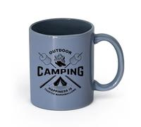 LAYEHDF Ceramics Coffee and Tea Cups Camping Hobby Tourism Camp Quote Marshmallow （11oz/320ml） Stylish & Durable - Microwave & Dishwasher Safe Blue-Gray