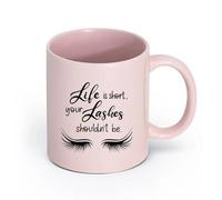 LAYEHDF Ceramics Coffee and Tea Cups Life is Short Your Lashes Shouldn't Be Beauty Salon Quote （11oz/320ml） Dishwasher Safe Pink