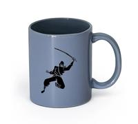 LAYEHDF Ceramics Coffee and Tea Cups Ninja Samurai Warrior Sword Strike Weapons Japan （11oz/320ml） Ideal for Home & Office Use Blue-Gray