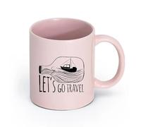 LAYEHDF Ceramics Coffee and Tea Cups Ocean Sea Battle Ship Quote Lets Go Travel Home （11oz/320ml） Gift for Men or Women Pink