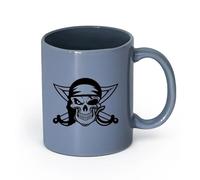 LAYEHDF Ceramics Coffee and Tea Cups Pirate Swords Skull and Bones Marine Bandit （11oz/320ml） Cappuccino, Latte Macchiato, Tea, Espresso Blue-Gray