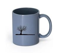 LAYEHDF Ceramics Coffee and Tea Cups Silhouette Tree Branch Autumn Leaves Flying （11oz/320ml） Great for Home, Office, Cafes, Gift Ideas Blue-Gray