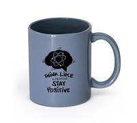 LAYEHDF Ceramics Coffee Cup Think Like a Proton Stay Positive Lettering Motivation Office （11oz/320ml） Restaurant, Office Blue-Gray