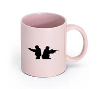 LAYEHDF Ceramics Coffee Cups with Handle American Soldiers Military Army Weapons （11oz/320ml） Ceramic Coffee Mug for Cappuccino Tea, Milk, Pink