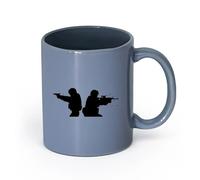 LAYEHDF Ceramics Coffee Cups with Handle American Soldiers Military Army Weapons （11oz/320ml） Ceramic Coffee Mug for Cappuccino Tea, Milk, Blue-Gray