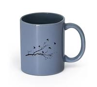 LAYEHDF Ceramics Coffee Cups with Handle Branch Tree Flying Birds Pattern Autumn （11oz/320ml） Office, Home, Café, Dishwasher & Microwave Safe Blue-Gray