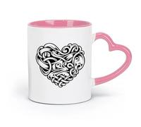 LAYEHDF Ceramics Coffee Cups with Handle Celtic Carved Pattern The Shape of Heart （11oz/320ml） for Tea, Hot Chocolate Pink