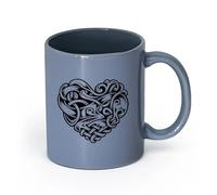 LAYEHDF Ceramics Coffee Cups with Handle Celtic Carved Pattern The Shape of Heart （11oz/320ml） for Tea, Hot Chocolate Blue-Gray