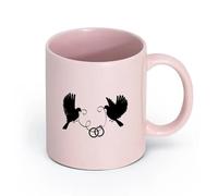 LAYEHDF Ceramics Coffee Cups with Handle Flying Couple Wedding Doves Ribbon Ring （11oz/320ml） Stylish & Durable - Microwave & Dishwasher Safe Pink
