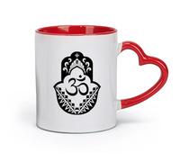 LAYEHDF Ceramics Coffee Cups with Handle Hand of God Hinduism Hamsa Amulet Om （11oz/320ml） Ceramic Coffee Mug for Cappuccino Tea, Milk, Red
