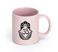 LAYEHDF Ceramics Coffee Cups with Handle Hand of God Hinduism Hamsa Amulet Om （11oz/320ml） Ceramic Coffee Mug for Cappuccino Tea, Milk, Pink