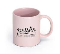 LAYEHDF Ceramics Coffee Cups with Handle Letter Passion is The Genesis of Genius （11oz/320ml） Cappuccino, Latte Macchiato, Tea, Espresso Pink