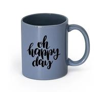 LAYEHDF Ceramics Coffee Cups with Handle Lettering Quote Oh Happy Day Home Idea （11oz/320ml） Ceramic Coffee Mug for Cappuccino Tea, Milk, Blue-Gray
