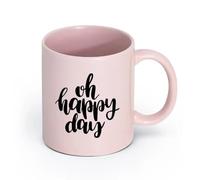 LAYEHDF Ceramics Coffee Cups with Handle Lettering Quote Oh Happy Day Home Idea （11oz/320ml） Ceramic Coffee Mug for Cappuccino Tea, Milk, Pink