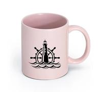 LAYEHDF Ceramics Coffee Cups with Handle Lighthouse Ship's Wheel Nautical Sailor （11oz/320ml） Office, Home, Café, Dishwasher & Microwave Safe Pink