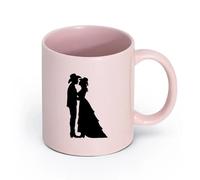 LAYEHDF Ceramics Coffee Cups with Handle Lovers Silhouette Western Movie Hats （11oz/320ml） Ceramic Coffee Mug for Cappuccino Tea, Milk, Pink