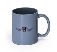 LAYEHDF Ceramics Coffee Cups with Handle Skeleton Sketch Skull Wings Dead Scary （11oz/320ml） Stylish & Durable - Microwave & Dishwasher Safe Blue-Gray