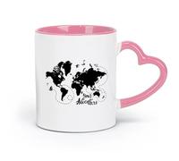 LAYEHDF Ceramics Coffee Cups with Handle World Map Ways Earth Travel Adventure （11oz/320ml） Stylish & Durable - Microwave & Dishwasher Safe Pink