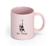LAYEHDF Ceramics Coffee & Hot Drinks Eiffel Tower Paris Bon Voyage France Romantic （11oz/320ml） Unique Office Gift for Women & Men Pink