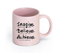 LAYEHDF Ceramics Coffee & Hot Drinks Imagine Mind Achieve Might Inspiring Phrase （11oz/320ml） Cappuccino, Latte Macchiato, Tea, Espresso Pink