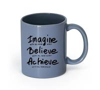 LAYEHDF Ceramics Coffee & Hot Drinks Imagine Mind Achieve Might Inspiring Phrase （11oz/320ml） Cappuccino, Latte Macchiato, Tea, Espresso Blue-Gray