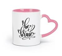 LAYEHDF Ceramics Coffee & Hot Drinks Lettering Be Brave Motivation Phrase Words （11oz/320ml） Great for Home, Office, Cafes, Gift Ideas Pink