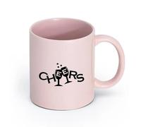 LAYEHDF Ceramics Coffee & Hot Drinks Lettering Cheers Two Champagne Glasses Drinking Room （11oz/320ml） for Office, Home Pink