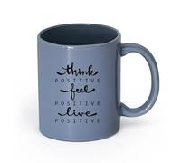 LAYEHDF Ceramics Coffee & Hot Drinks Think Feel Live Positive Quote Words Lettering （11oz/320ml） for Tea, Hot Chocolate Blue-Gray