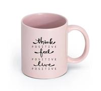 LAYEHDF Ceramics Coffee & Hot Drinks Think Feel Live Positive Quote Words Lettering （11oz/320ml） for Tea, Hot Chocolate Pink