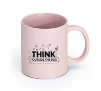 LAYEHDF Ceramics Coffee & Hot Drinks Think Outside The Box Lettering Motivation Office （11oz/320ml） for Hot Beverages, Latte, Cappuccino Pink
