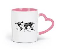 LAYEHDF Ceramics Coffee Milk Tea Ceramic Mugs Cartoon World Map Ways Earth Travel Ships （11oz/320ml） for Milk Tea Cola Water Pink