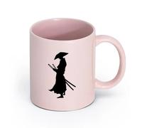 LAYEHDF Ceramics Coffee Milk Tea Ceramic Mugs Japanese Warrior Samurai Katana Swords （11oz/320ml） Great Gift for Lovers Pink