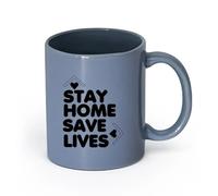LAYEHDF Ceramics Coffee Milk Tea Ceramic Mugs Stay Home Save Lives Words Phrase （11oz/320ml） Cappuccino, Latte Macchiato, Tea, Espresso Blue-Gray