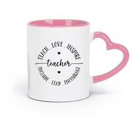 LAYEHDF Ceramics Coffee Milk Tea Ceramic Mugs Teaching Teach Love Inspire Encourage （11oz/320ml） for Tea Coffee Milk Cappuccino Pink