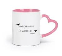 LAYEHDF Ceramics Coffee Mug, Be The Change You Wish to See The World Gandhi Inspiration Quote （11oz/320ml） Nice Xmas Gift Pink