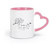 LAYEHDF Ceramics Coffee Mug Family Tree Branch Leaves Stylized Frames Photos （11oz/320ml） Dishwasher Microwave Safe,for Office and Home Pink