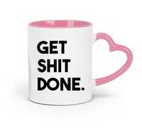 LAYEHDF Ceramics Coffee Mug, Get Shit Done Motivational Quote Words Phrase Motivation （11oz/320ml） for Espresso, Tea- Set Pink