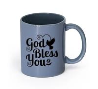 LAYEHDF Ceramics Coffee Mug, God Bless You Inspire Religion Phrase Pigeon （11oz/320ml） Humorous Gift for Coffee Lovers, Work Besties, Coworkers & Friends Blue-Gray