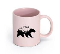 LAYEHDF Ceramics Coffee Mug, Grizzly Bear Silhouette Mountains Forest Deer Natural （11oz/320ml） for Tea, Coffee & Hot Drinks Pink