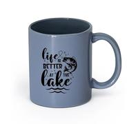 LAYEHDF Ceramics Coffee Mug, Life is Better At The Lake Fisher Phrase Words （11oz/320ml） Coffee, Tea, Latte, Milk, Cocoa, Juice and Other Hot Drinks Blue-Gray