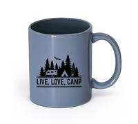 LAYEHDF Ceramics Coffee Mug, Live Love Camp Words Mountain Natural Camping （11oz/320ml） Coffee, Tea, Latte, Milk, Cocoa, Juice and Other Hot Drinks Blue-Gray