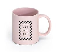LAYEHDF Ceramics Coffee Mug Motivating Quote Phrase Yes You Can Inspire Office Study （11oz/320ml） for Milk Tea Cola Water Pink